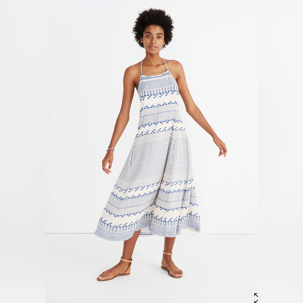 Madewell Open-Back Trapeze Dress in Ionian Tile S NWT